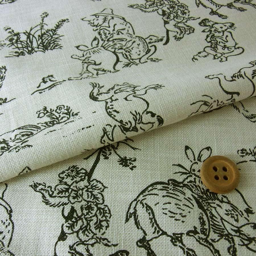 和柄コットン生地・鳥獣人物戯画(アイボリー) 10cm単位 切り売り | 