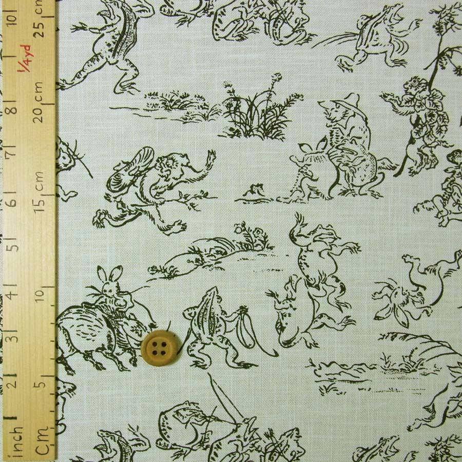和柄コットン生地・鳥獣人物戯画(アイボリー) 10cm単位 切り売り |  | 02