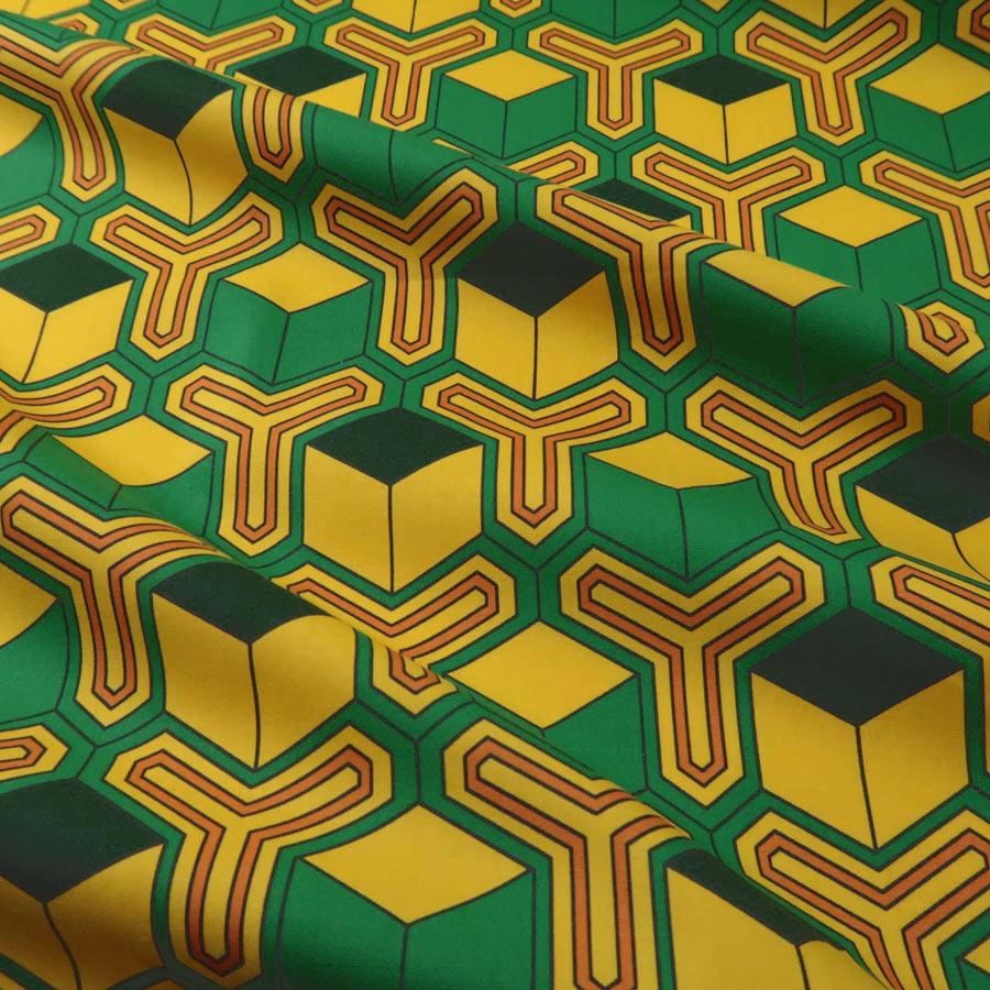 コットン生地 変わり毘沙門亀甲模様(緑/黄色) 10cm単位 切り売り |  | 03