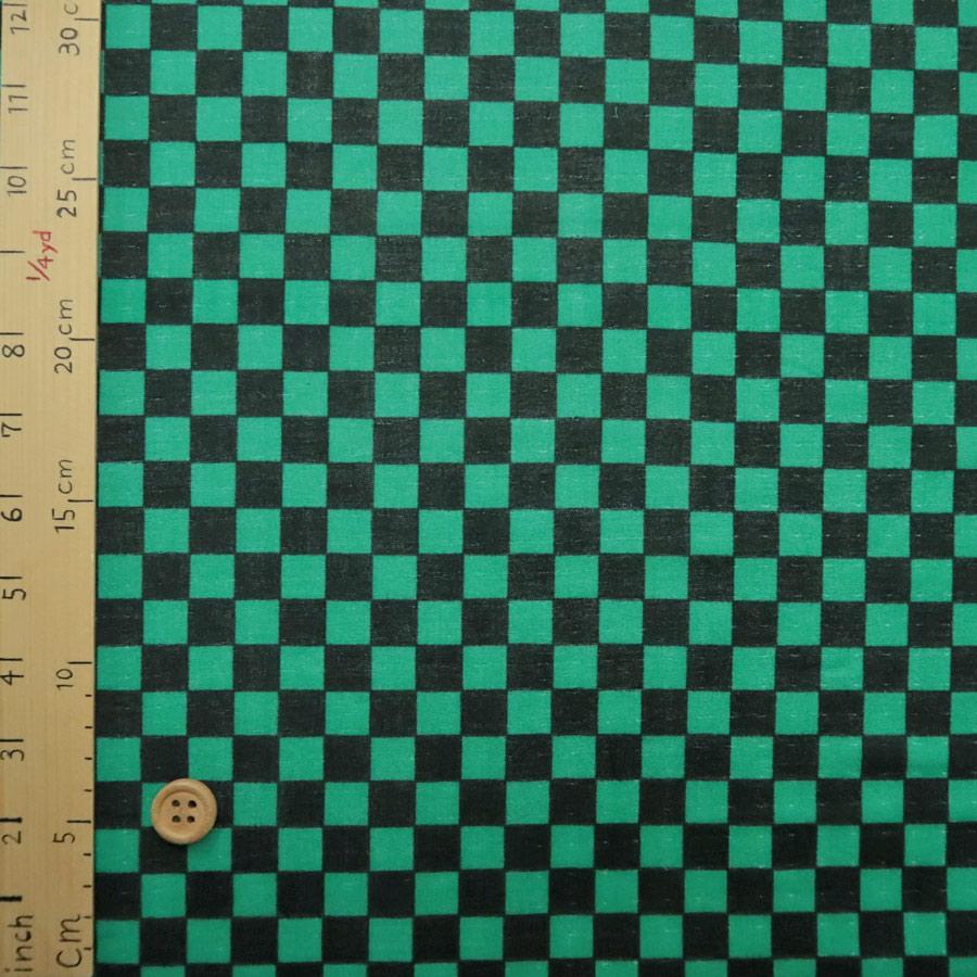 ダブルガーゼ生地 市松柄1.4cm角(黒/緑) 10cm単位 切り売り |  | 02