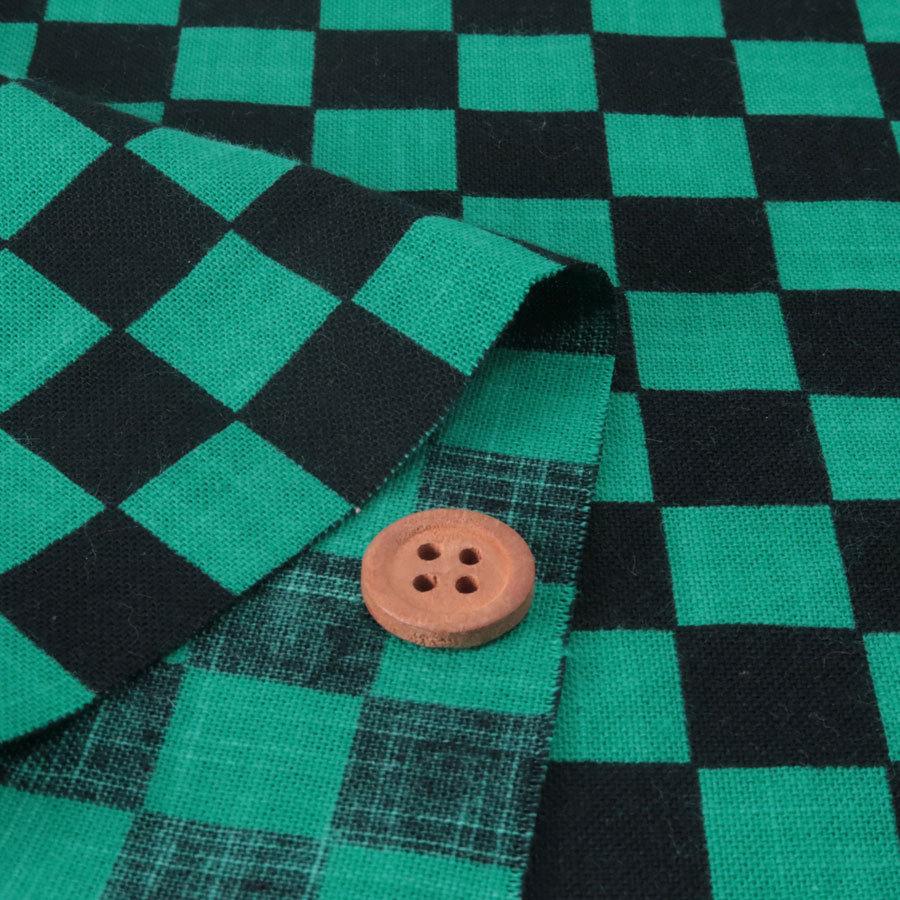 ムラ糸モーリークロス 手捺染 市松柄2cm角(黒/緑) 10cm単位 切り売り |  | 01