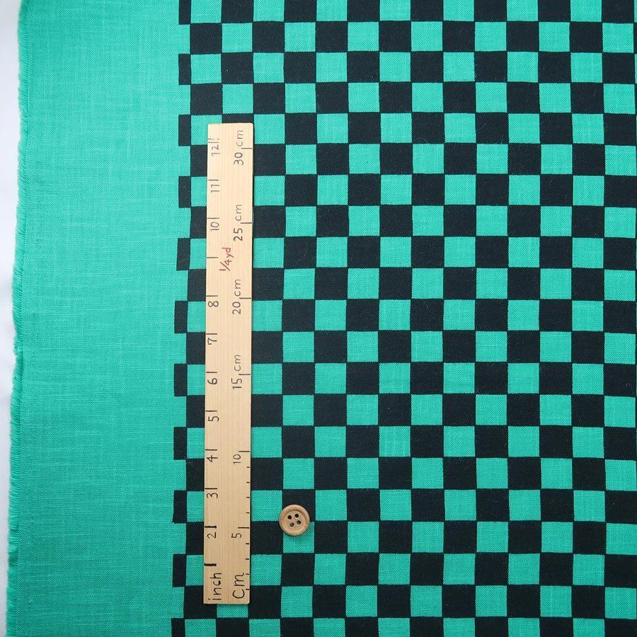 ムラ糸モーリークロス 手捺染 市松柄2cm角(黒/緑) 10cm単位 切り売り |  | 02