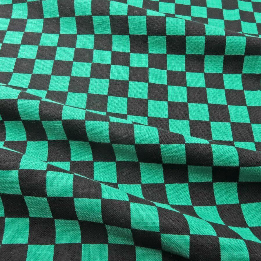 ムラ糸モーリークロス 手捺染 市松柄2cm角(黒/緑) 10cm単位 切り売り |  | 03