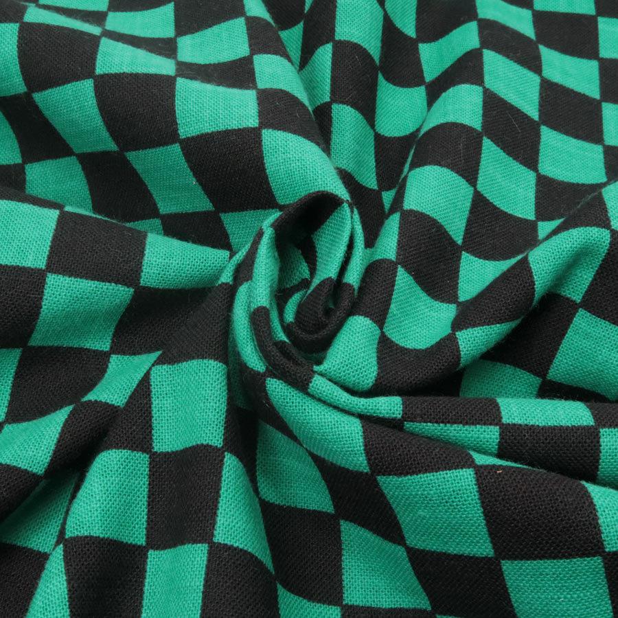 ムラ糸モーリークロス 手捺染 市松柄2cm角(黒/緑) 10cm単位 切り売り |  | 04