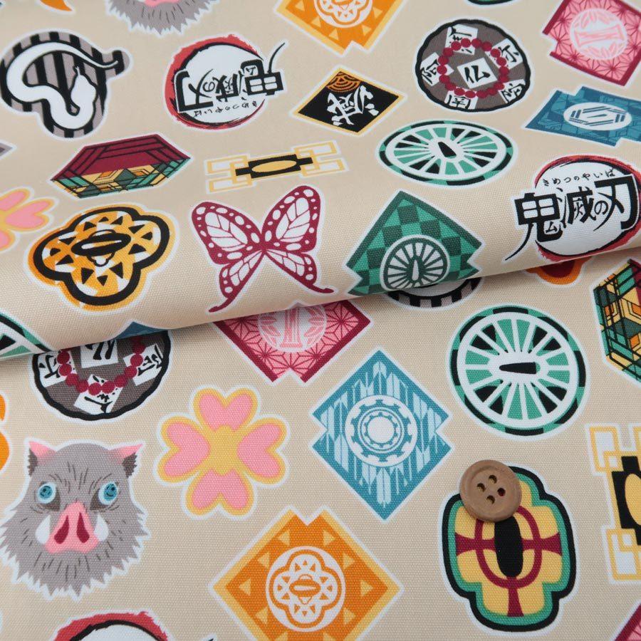 鬼滅の刃モチーフ勢ぞろい コットンオックス生地(ライトベージュ) 10cm単位 切り売り | 