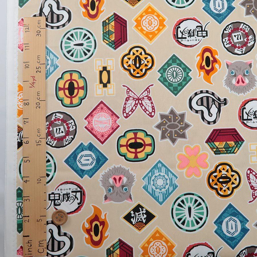 鬼滅の刃モチーフ勢ぞろい コットンオックス生地(ライトベージュ) 10cm単位 切り売り |  | 02