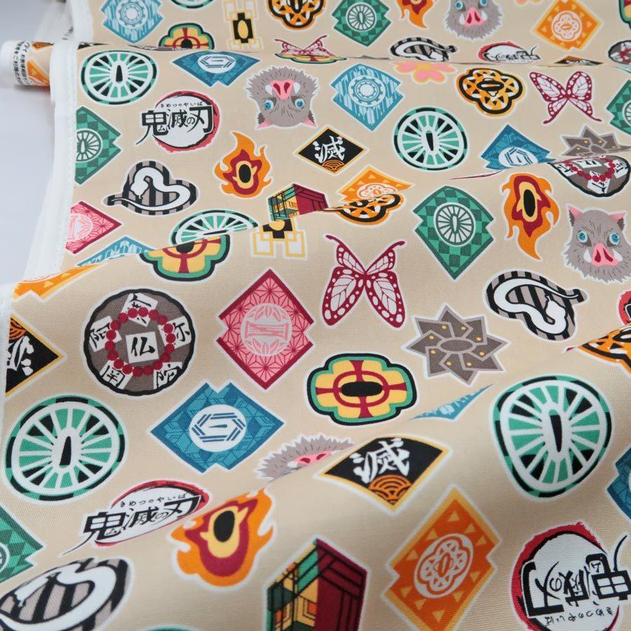 鬼滅の刃モチーフ勢ぞろい コットンオックス生地(ライトベージュ) 10cm単位 切り売り |  | 03