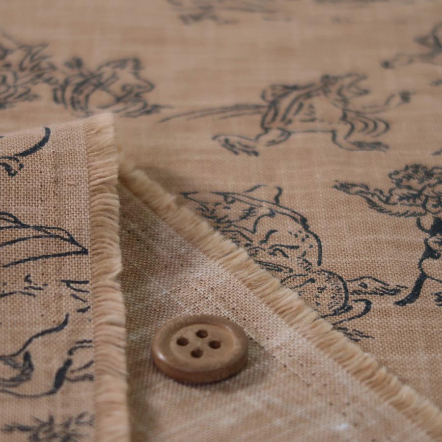 和柄コットン生地・鳥獣人物戯画(きゃら色) 10cm単位 切り売り |  | 01