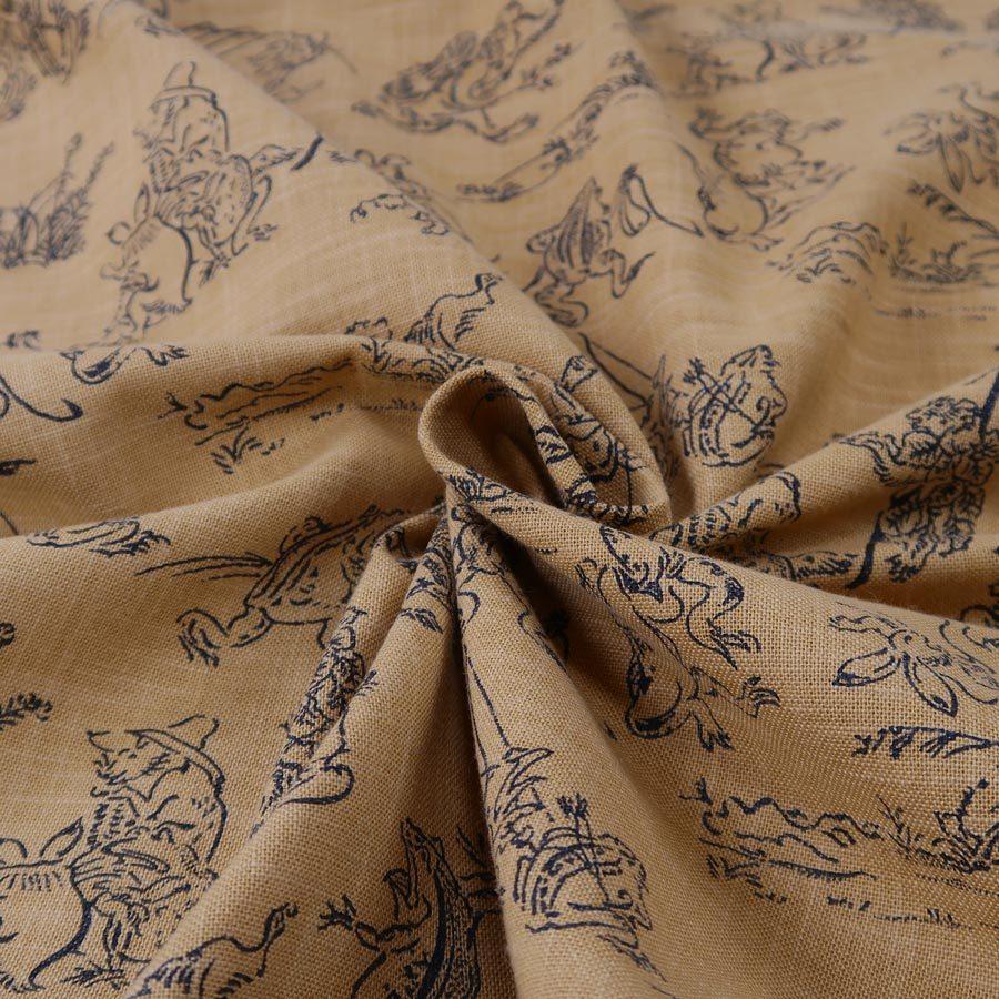 和柄コットン生地・鳥獣人物戯画(きゃら色) 10cm単位 切り売り |  | 04