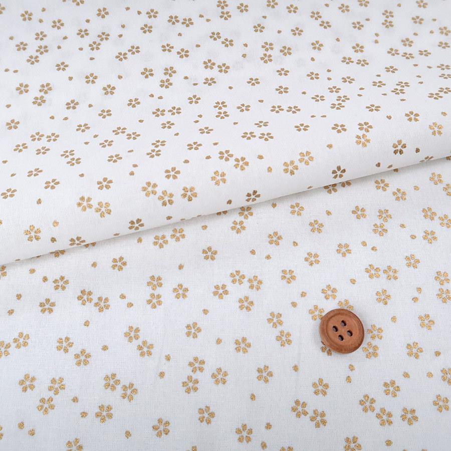 和柄コットン生地 金の小桜(白) 10cm単位 切り売り | 
