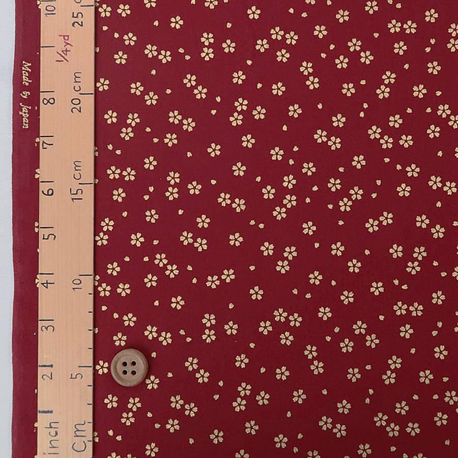 和柄コットン生地 金の小桜(えんじ色) 10cm単位 切り売り |  | 02