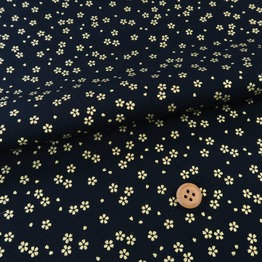 和柄コットン生地 金の小桜(黒) 10cm単位 切り売り | 