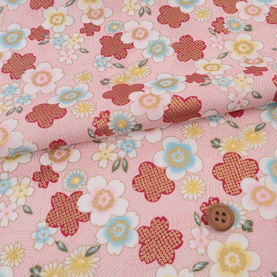 和柄コットン生地 波に踊る花たち ピンク 10cm単位 切り売り 布がたり ヤフー店 通販 Yahoo ショッピング