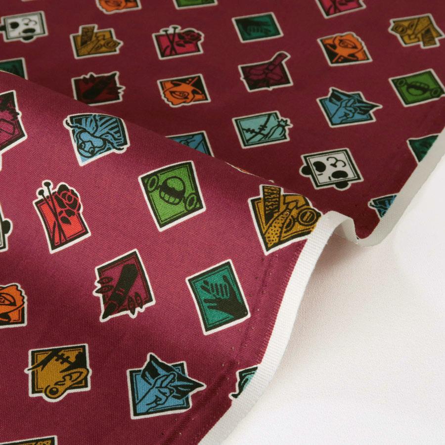 呪術廻戦 コットン生地 アイコン柄(えんじ) 10cm単位 切り売り | 