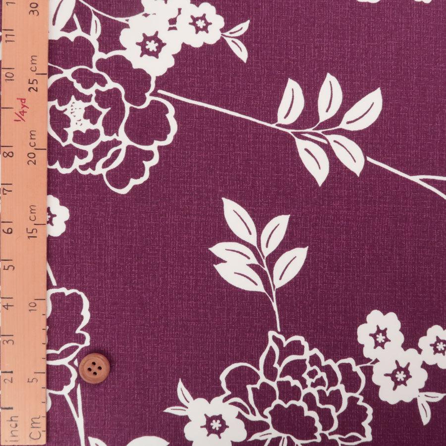 和柄コットン生地 モダン牡丹 150cm幅(赤紫) 10cm単位 切り売り |  | 01