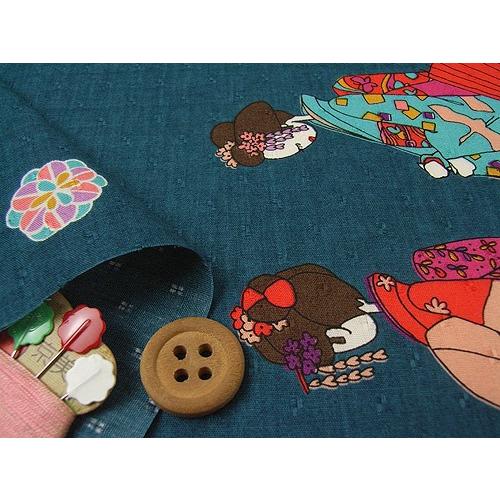 和柄コットン生地・舞妓さんのおでかけ(青緑) 10cm単位 切り売り |  | 01