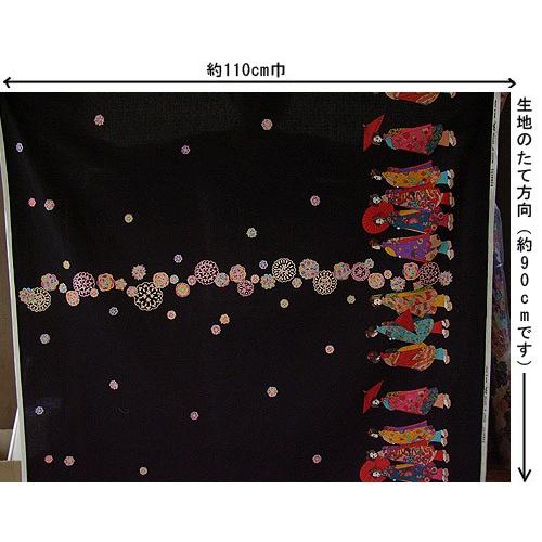 和柄コットン生地・舞妓さんのおでかけ(黒) 10cm単位 切り売り |  | 03