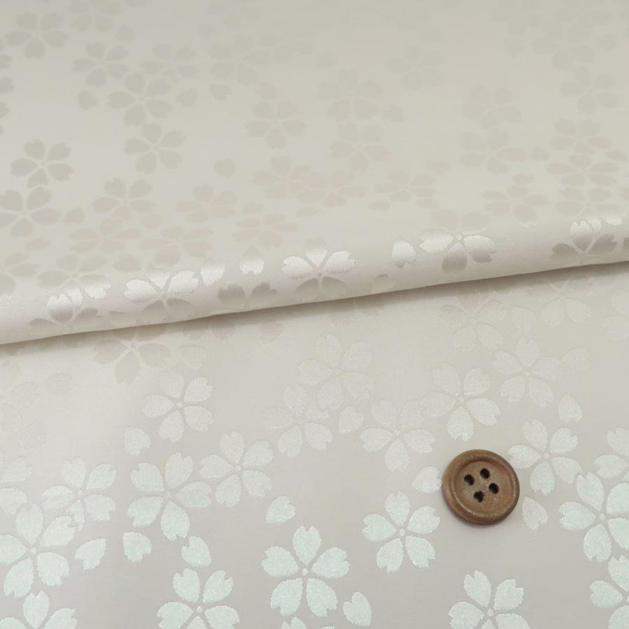 ポリエステル生地 W巾 サテンジャカード 桜模様(アイボリー) 10cm単位 切り売り | 