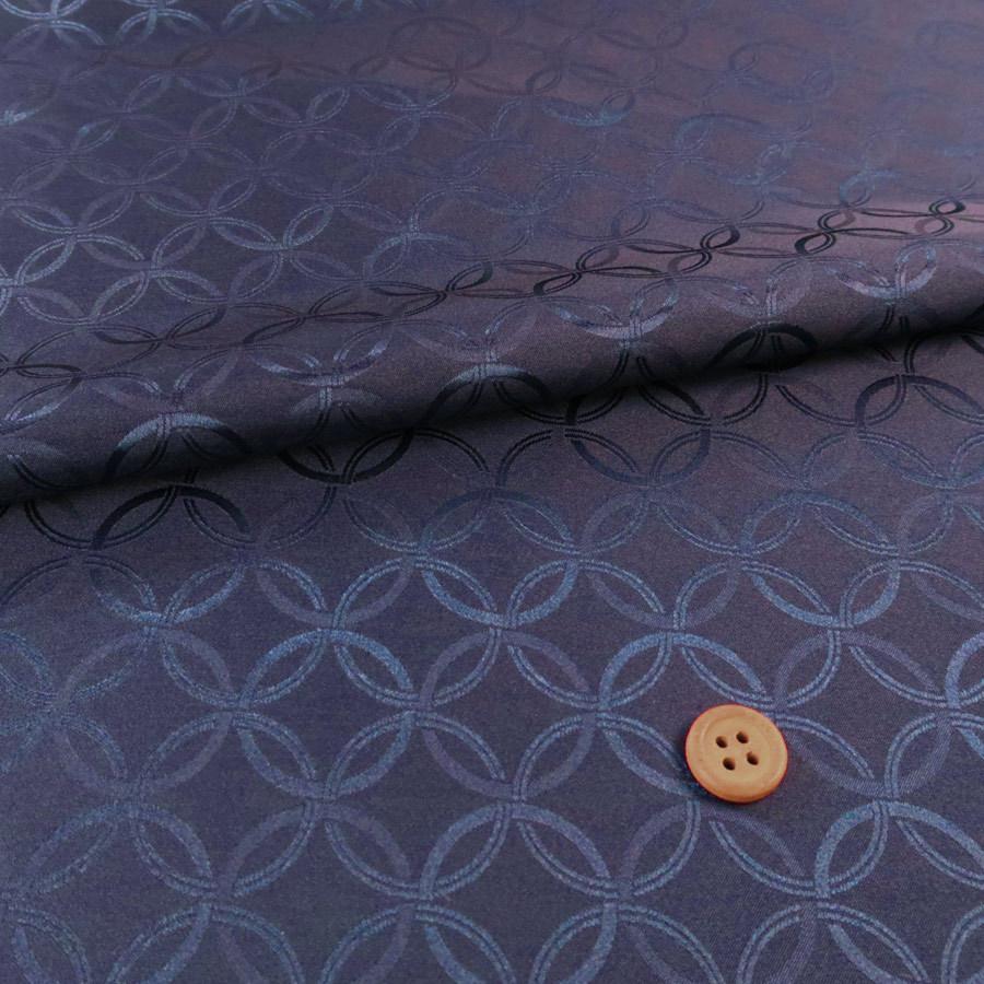 ポリエステル生地 W巾 サテンジャカード 七宝文様(紺) 10cm単位 切り売り | 