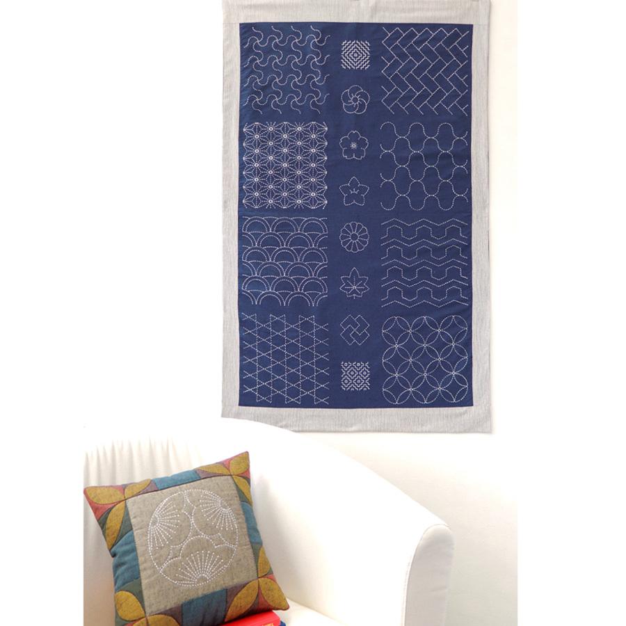 刺し子紬「伝統柄コレクション1」約108×61cm (洗うと消えるプリント) |  | 09