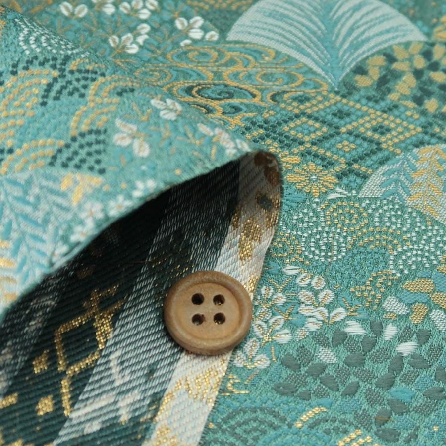 金襴生地(金らん) 柄の青海波(青緑色) 10cm単位 切り売り : 布が