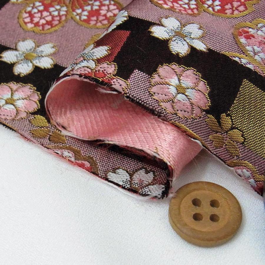 金襴生地(金らん)色紙文にモダン桜(黒/赤) 10cm単位 切り売り