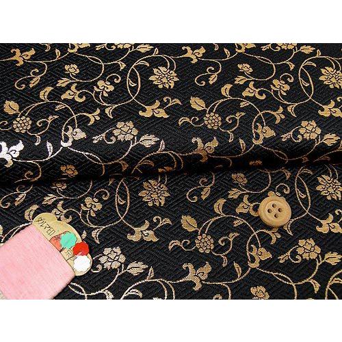 金襴生地(金らん)さやがたに花唐草(黒) 10cm単位 切り売り : 布がたり