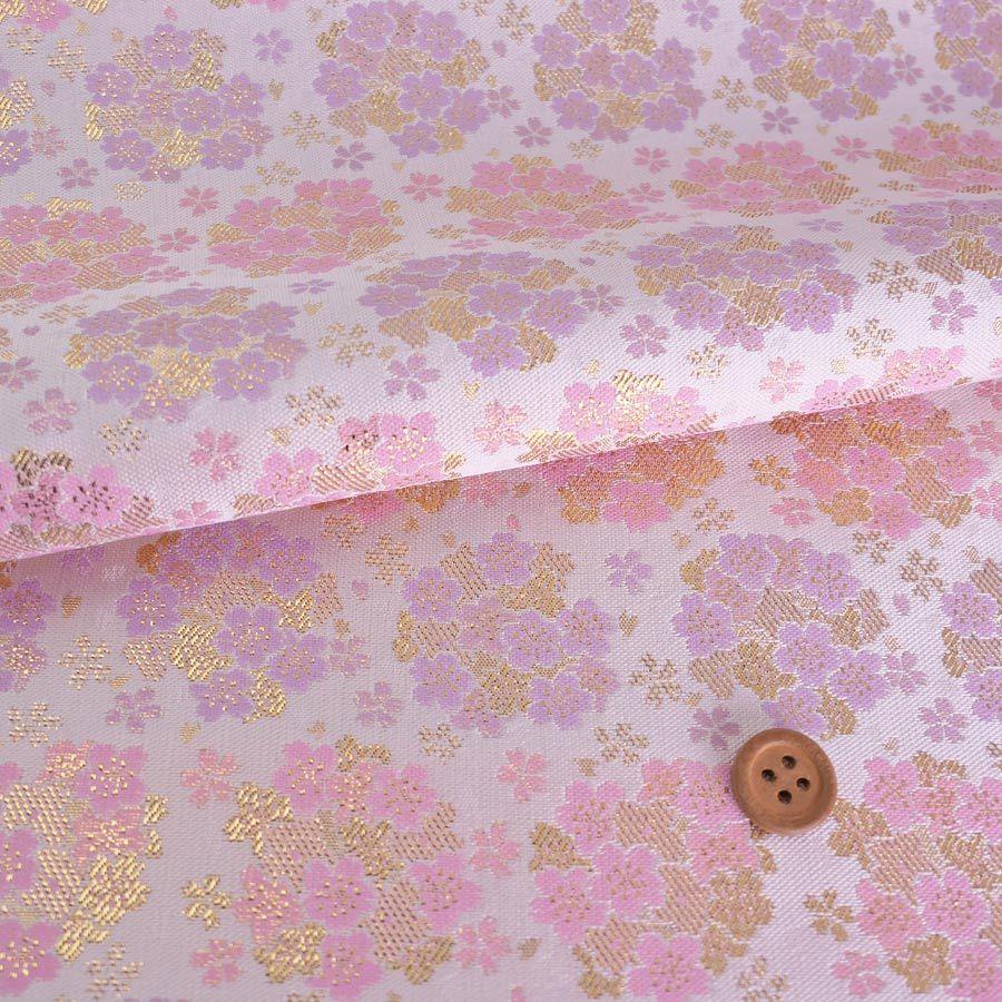 金襴生地 金らん 桜のブーケ ピンク 薄紫 10cm単位 切り売り Kin303 1 布がたり ヤフー店 通販 Yahoo ショッピング