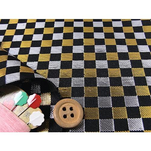 雨コート生地 黒の市松模様 金襴生地(金らん)市松柄(黒金銀) 10cm単位 切り売り : 布がたり