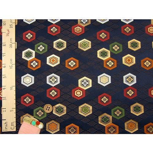 金襴生地(金らん)花菱地に子持亀甲(紺) 10cm単位 切り売り |  | 03