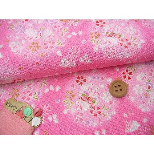 ちりめん生地・宝うさぎ(ピンク) 10cm単位 切り売り | 