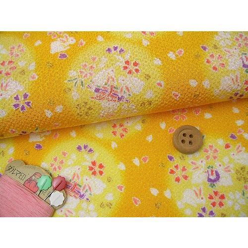 ちりめん生地・宝うさぎ(黄色) 10cm単位 切り売り | 