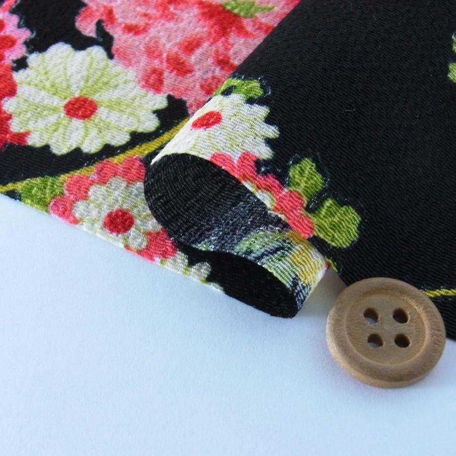 古布再現ちりめん生地・御所車に花扇(黒) 10cm単位 切り売り |  | 01