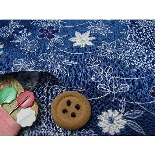 ちりめん生地・藍染調植物と麻の葉文様 10cm単位 切り売り |  | 01