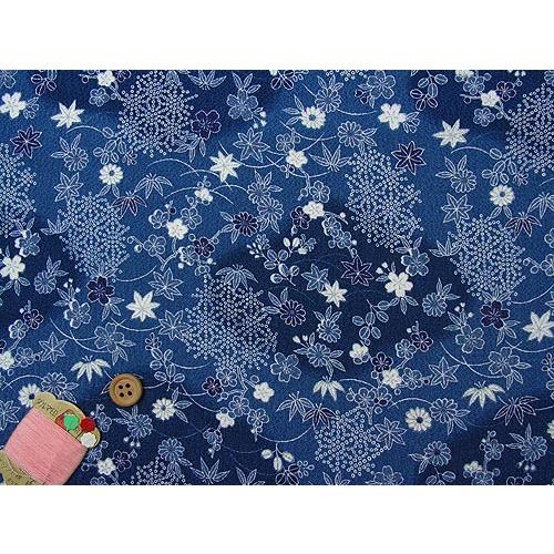 ちりめん生地・藍染調植物と麻の葉文様 10cm単位 切り売り |  | 02