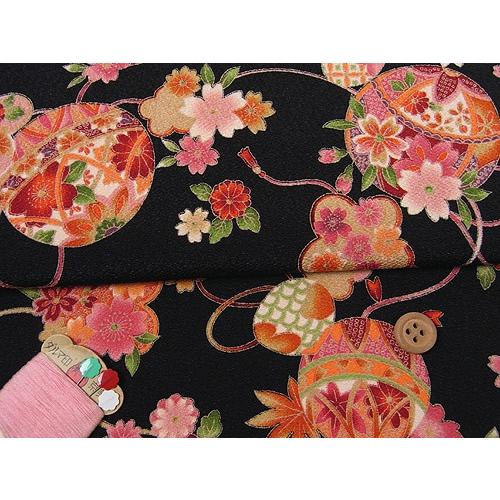 ポリちりめん・華手まり(黒) 10cm単位 切り売り | 