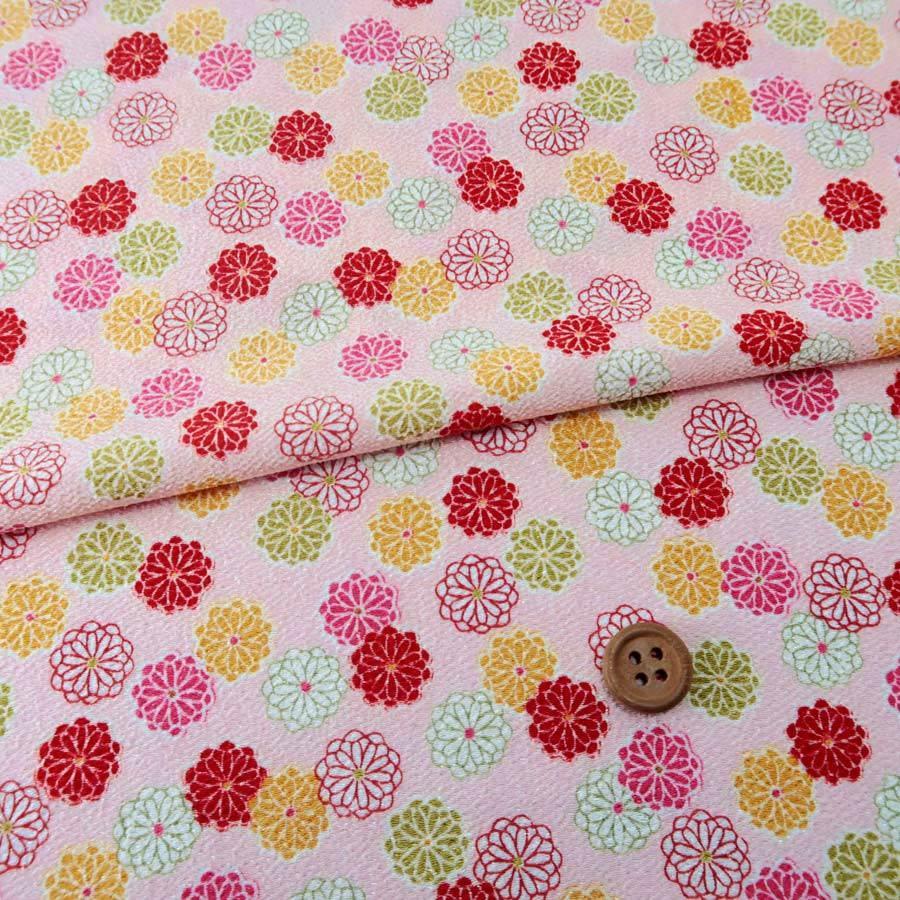 ポリちりめん生地 小菊もよう(ピンク) 10cm単位 切り売り | 