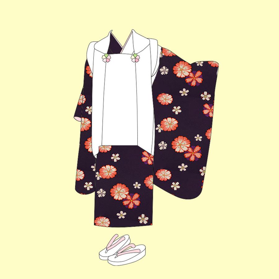 ポリちりめん生地 桜紋ちらし(黒/オレンジ) 10cm単位 切り売り |  | 07