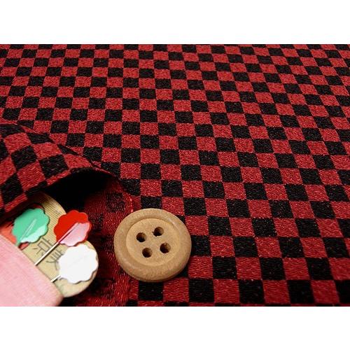 ポリちりめん・市松文様(えんじ/黒) 10cm単位 切り売り |  | 01