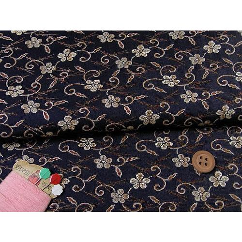 西陣織裂地・梅唐草(紺) 10cm単位 切り売り : 布がたり ヤフー店