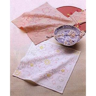 刺し子キット・花ふきん・水辺の桜（白・渋ピンク） | 