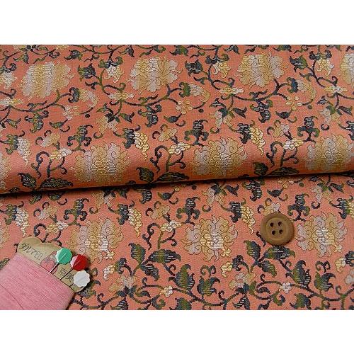 西陣織裂地・牡丹唐草文錦(さんご) 10cm単位 切り売り : 布がたり