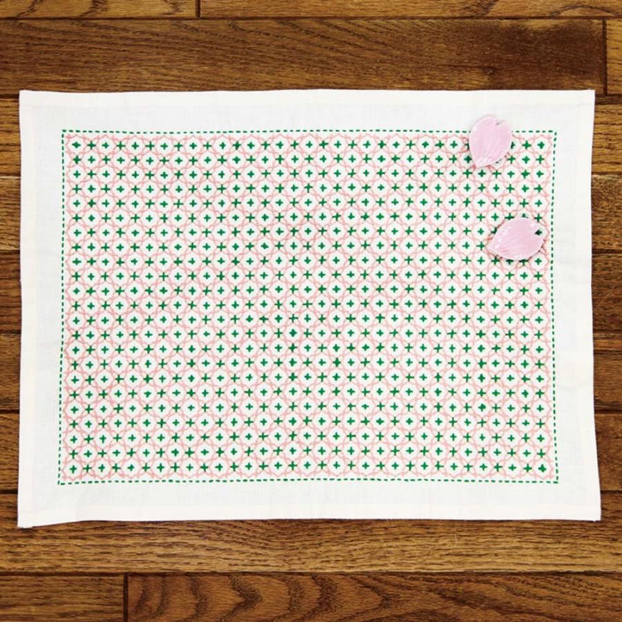 刺し子キット・一目刺しのランチョンマット 十字花刺し（生成） | 