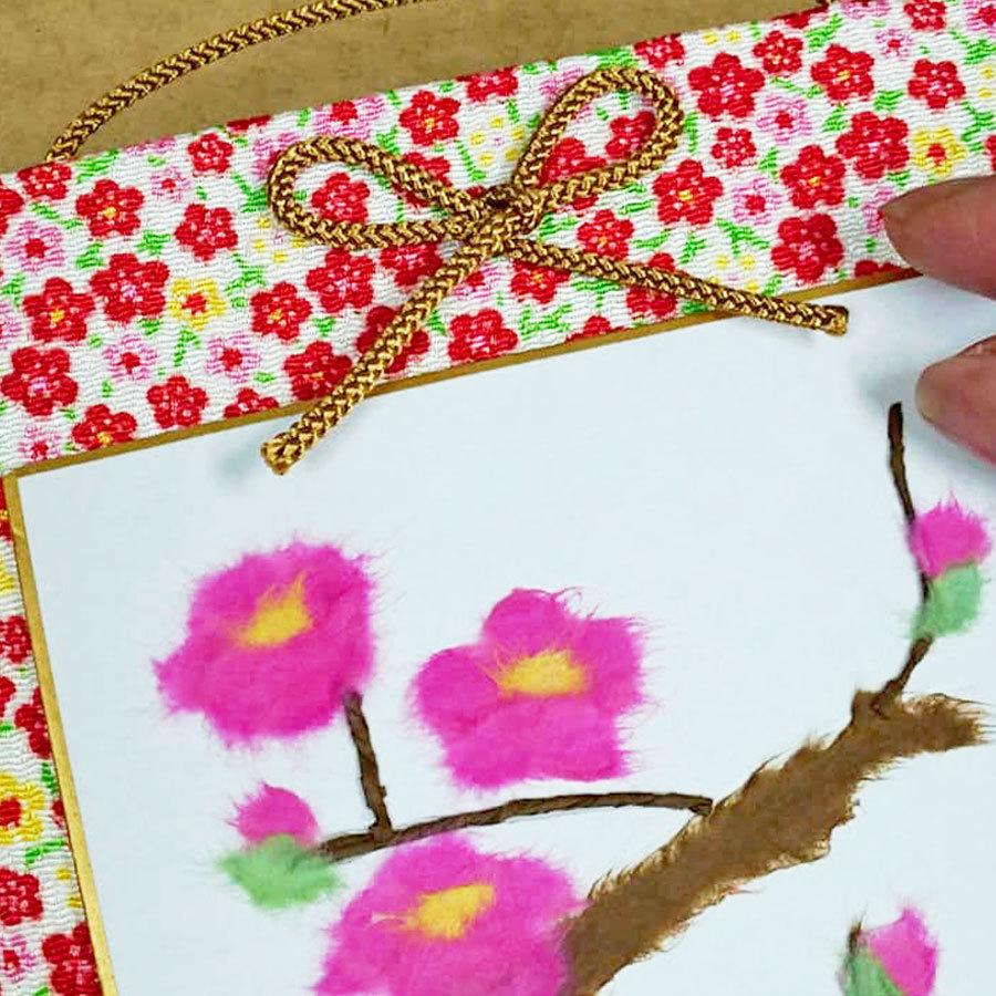 【縁起物】【ちぎり絵】「紅梅・白梅」(P 10サイズ)　暮らしに彩りを 和紙ちぎり絵キット・ミニ壁掛け「梅」 : 布がたり ヤフー店