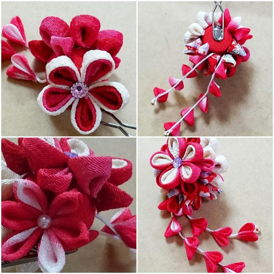 つまみ細工キット 花かんざし・二輪藤下がり(紅花) : 布がたり