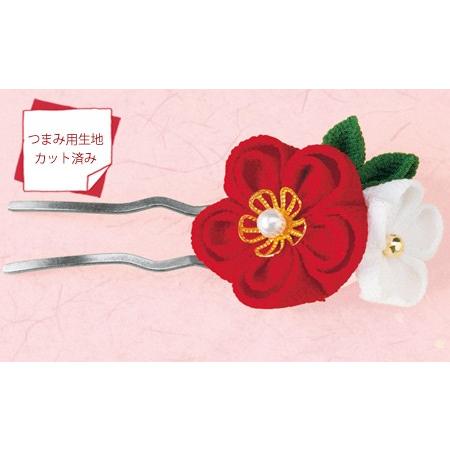 京ちりめんつまみ細工キット・お花のかんざし（赤） : 布がたり ヤフー