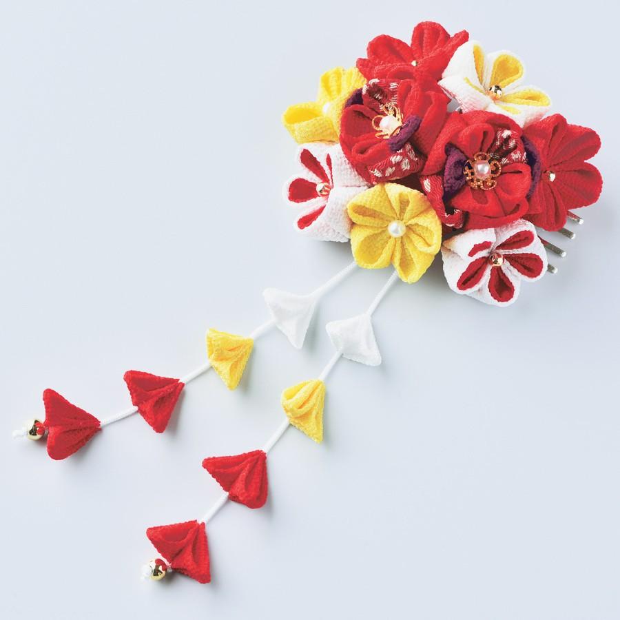 つまみ細工ハンドメイド つまみ細工キット・はなやぎ髪飾り（赤） : 布がたり ヤフー店