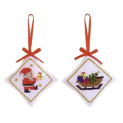 キット・クロスステッチ クリスマス・オーナメント サンタ＆ソリ