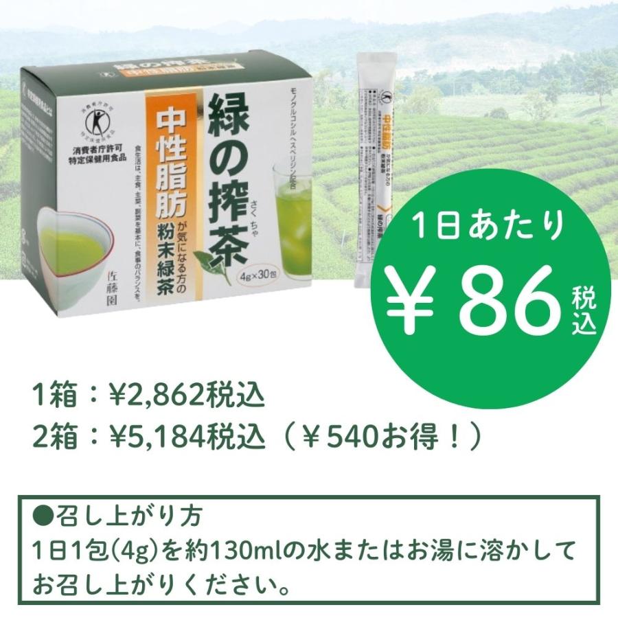 佐藤園 緑の搾茶 中性脂肪 30包　2箱セット 中性脂肪 お茶 佐藤園 トクホ 健康茶 緑の搾茶 4g×30包×2箱 特定保健用