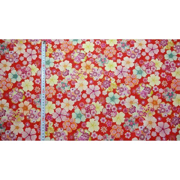 壷と花 四季彩爛漫シリーズ 綿ちりめん風エンボス和柄 和調 金粉桜花